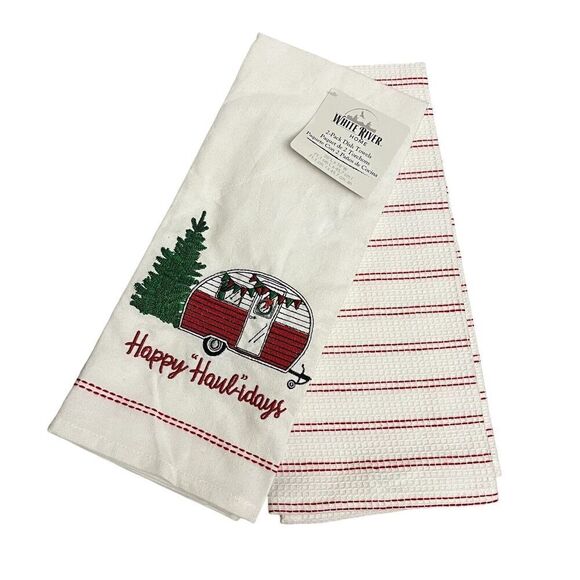White River Home Happy Haulidays Camper Cotton Kitchen Towel Set X 2 - Picture 1 of 6